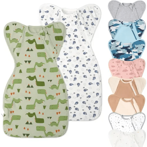 Swaddle Blanket Sleep Sack with Arms Up Design 2 Packs, Hands Up Sleeping Sack 3-Way Transitions to Arms-Free Wearable Sleeping Bag for Newborn Baby Boys Girls Snug Fit Calms Startle Reflex