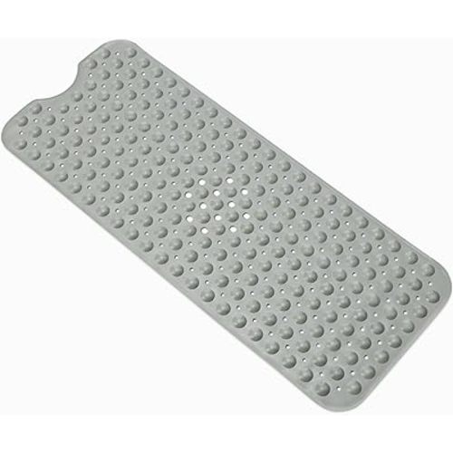 Amazon Basics Non-Slip Bath Mat with Suction Cups for Tub and Shower, 40" x 16", Grey