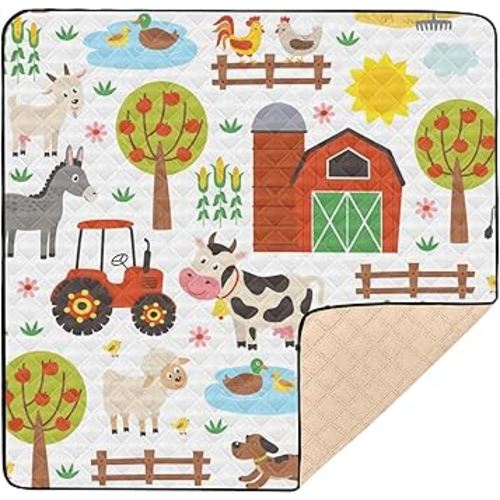 Farm Animals Baby Play Mat 50x50 Inch One-Piece Soft Crawling Mat Waterproof Playmat with Non-Slip Bottom for Babies, Toddlers, and Infants
