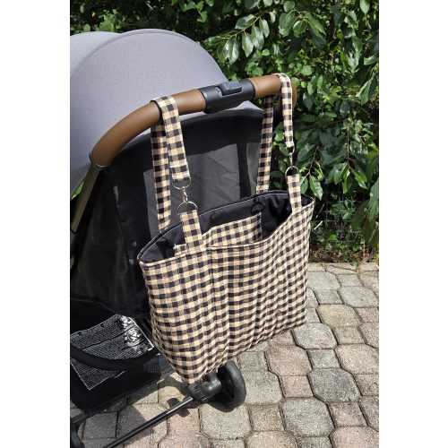 Black + Tan Gingham Quilted Stroller Bag | Handmade Stroller Bag | Universal Stroller Caddy | Quick On The Go Stroller Bag |Baby Essential