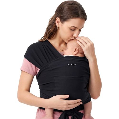 Momcozy Baby Wrap Carrier, Easy to Wear Infant Carrier Slings, Lightweight Hands Free Baby Sling, Adjustable Baby Carriers for Newborn to Toddler 8-33 lbs, Black