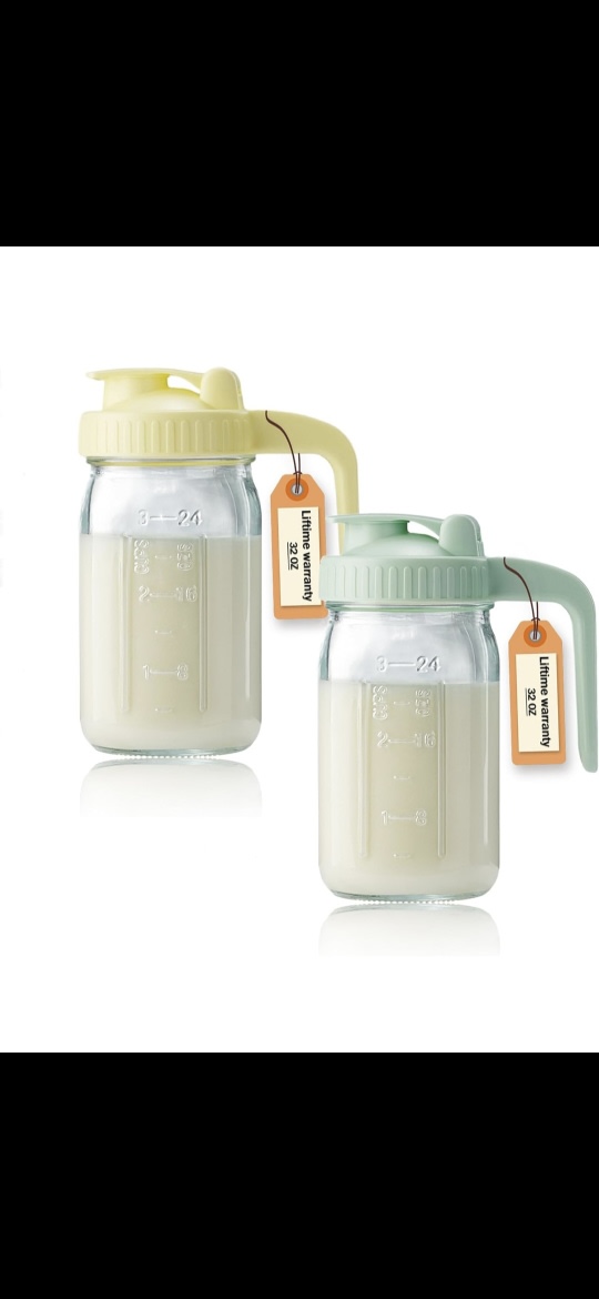32oz Glass Pitcher with Lid & V-shaped Pour Spout - 1 Quart Double Leak Proof, Creamer Container for Sun Tea, Juice, Cold Brew Coffee, Breastmilk Storage Container