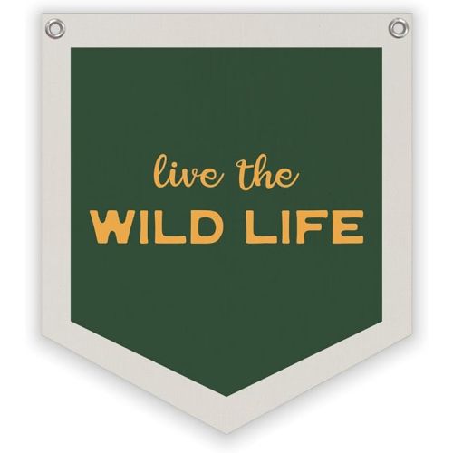 Vintage Room Decor,Live The Wild Life Pennant,Camp Flag for Nursery,Boy Bedroom Wall Hanging Banner Pennant Flag Decor for Playroom Toddler Nursery Decor College Dorm Room,wildlife banner12.4x14 in