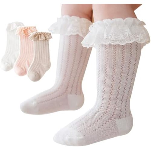 Baby Knee High Socks Non Slip Grip Ankle Socks Ruffled Long Stockings for Infants Toddlers Kids Boys Girls