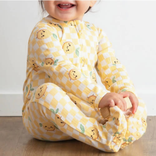 Babies' Organic Cotton Print Rib Growsuit