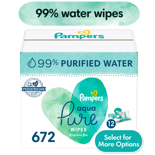 Pampers Aqua Pure Hypoallergenic Baby Wipes, 99% Water, Unscented, 672 Count, 12-Pack