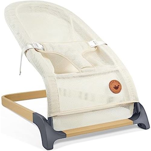ANGELBLISS Baby Bouncer, Portable Bouncer Seat for Babies, Infants Bouncy Seat with Mesh Fabric, Natural Vibrations (Beige)