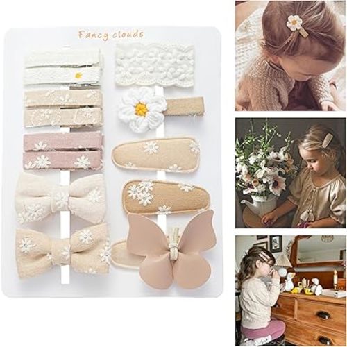 13 Pcs Hair Clips for Girls with Bows Butterfly Flower,2" Fully Lined Alligator Clips and Barrettes,Handmade Hair Accessories for Baby Toddler Young Kids School Age Girls Gifts