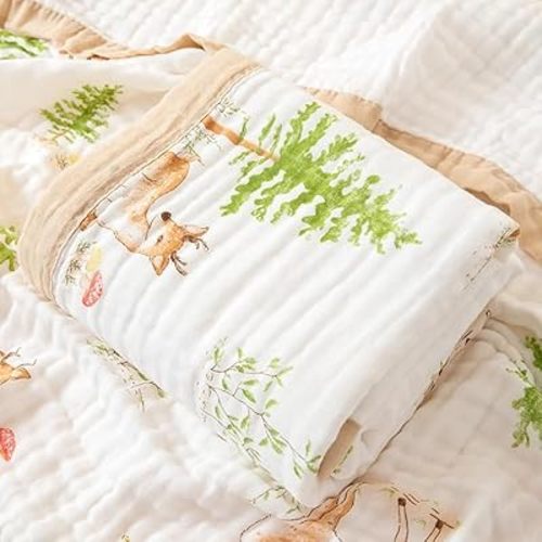 BATTILO PTY Muslin Baby Blankets, Nursery Blankets for Boys Girls, Swaddle Blankets Neutral Soft Lightweight Toddler and Kids Throw Blankets (Sika Deer), Single