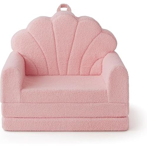 Blissful Diary Kids Couch, 2-in-1 Soft Fold Out Kids Couch, Convertible Kids Sofa Chair, Comfy Kids Furniture for Playroom, Reading & Play, Pink Shell
