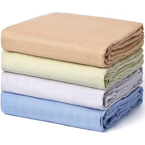 Momcozy Baby Muslin Swaddle Blanket, 4 Pack Large 47 X 47 Inches Breathable Swaddling Receiving Blankets for Baby Boy & Girl, Soft Silky and Skin-Friendly Unisex Baby Blankets, Mint Green Blue