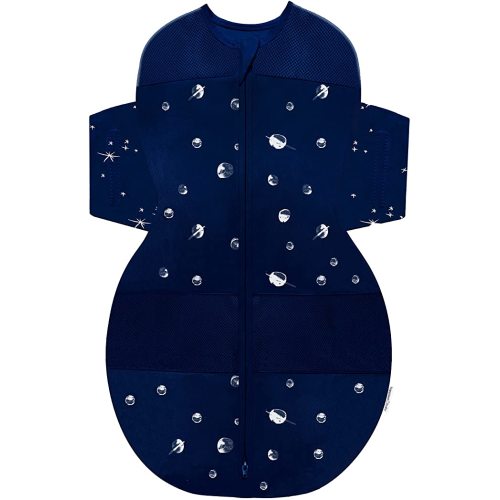 Happiest Baby SNOO Sleep Sack - 100% Organic Cotton Baby Swaddle Blanket - Doctor Designed Promotes Healthy Hip Development (Midnight Planets, Small)