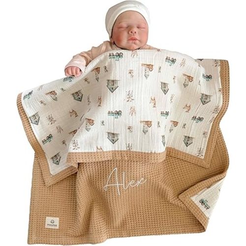 Personalized Baby Blanket with Name – Handmade 100% Organic Cotton Newborn Gift | Custom Knit Blanket for Boys, Girls, Kids & Baby Showers