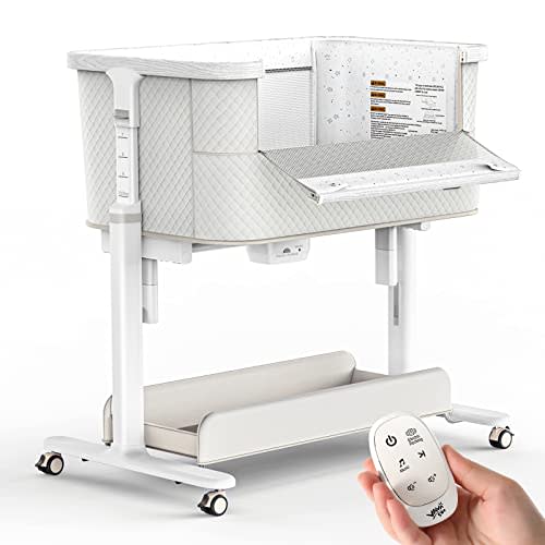 VaVaSoo Rocking Bassinet for Baby Electric Bassinet Bedside Sleeper 3 Rocking Motion Baby Crib for Newborn Baby 5 Height Adjustable,Grey & White