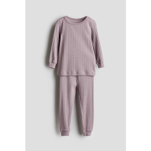 Printed Cotton Pajamas, Regular waist, Round Neck, Purple
