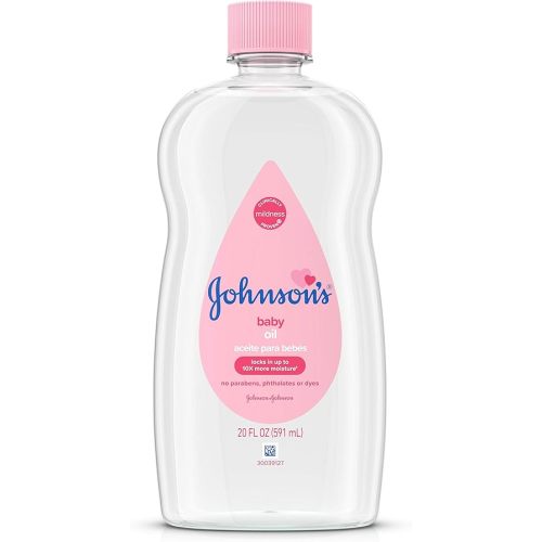 Johnson's Baby Oil, Pure Mineral Oil to help Prevent Moisture Loss for Baby, Kids & Adults, Gentle & Soothing Baby Massage Oil for Dry Skin Relief, Original Scent, Baby Essentials, 20 fl. oz