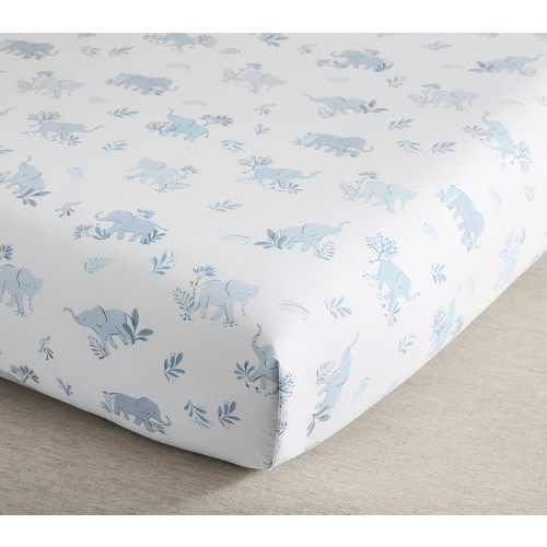 Coastal Elephant Organic Crib Fitted Sheet