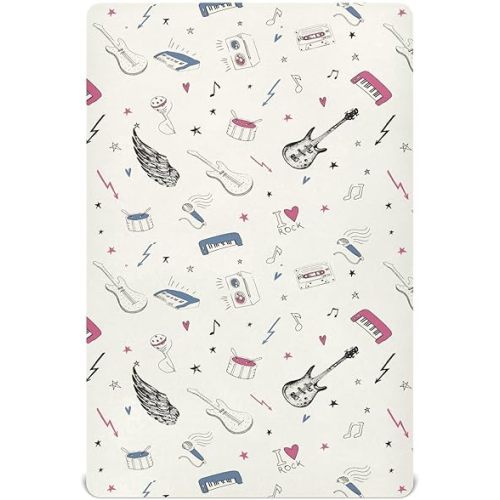 Crib Sheets for Boys Girl Music Symbols Breathable Mini Crib Mattress Sheets Fitted,Toddler Baby Sheets for Crib Mattress Soft & Breathable 39 * 27 * 5In