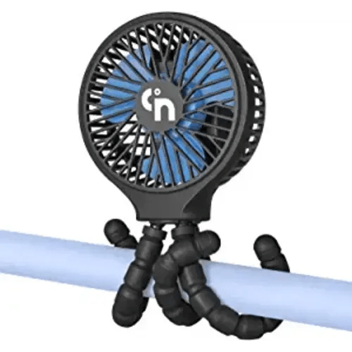 WiHoo Mini Handheld Stroller Fan,Personal Portable Car Seat Baby Fan with Flexible Tripod Fix on Stroller,USB or Battery Operated Desk Fan Adjustable 3 Speeds for Travel Treadmill Golf Cart - Black