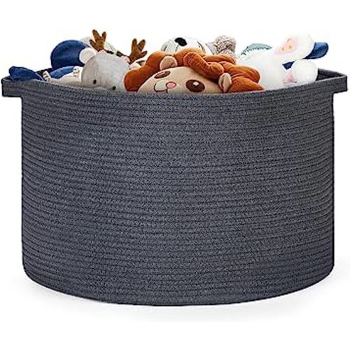 Blanket Basket - 20"x 20"x 13" Cotton Rope Basket for Living Room, Baby Toy Storage Basket, Large Woven Laundry Basket (Gray)