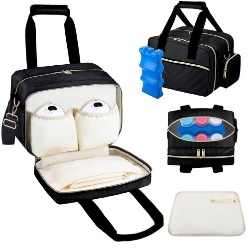 Breastmilk Cooler Bag Fits 6 Baby Bottles up to 9 Ounce with Ice Pack, Wearable Breast Pump Storage Bag Plus , Insulated Bottle Travel Bag Compatible with Momcozy/Elvie/Willow, with Shoulder Strap