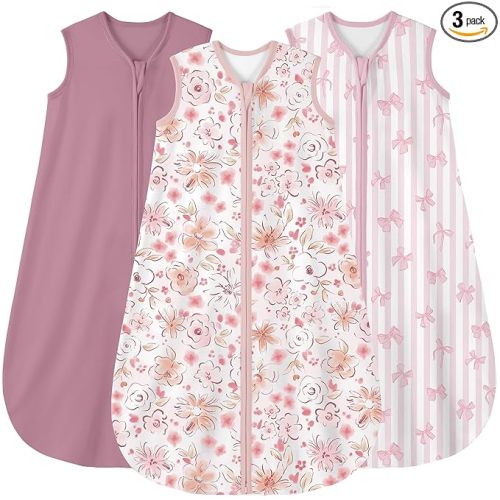 Yoofoss Baby Sleep Sack 0-6 Months Wearable Blanket for Babies 100% Organic Cotton 2-Way Zipper TOG 0.5 Toddler Sleeping Sack 3 Pack, Comfy Lightweight Sleep Sacks