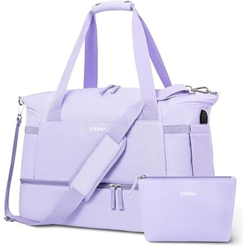 ETRONIK Gym Bag for Women, Travel Duffel Bag with USB Charging Port, Weekender Overnight Bag with Wet Pocket and Shoes Compartment for Women, Travel, Gym, Yoga (Purple)