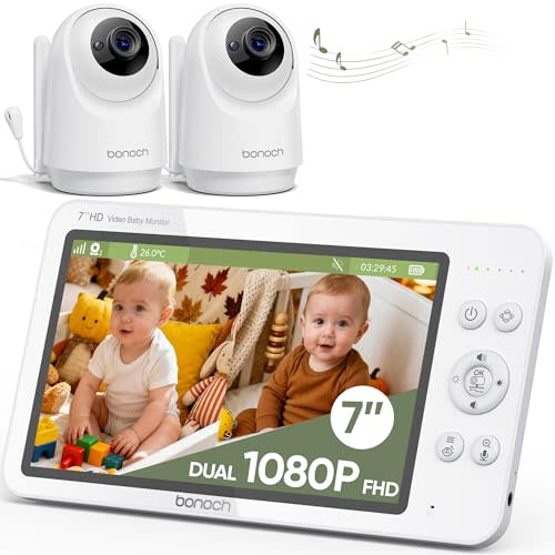 bonoch V2.0 1080P Baby Monitor with 2 Cameras, 7" MegaView Split Screen Baby Monitor No WiFi, 2026 Upgraded Sleep/Crying/Motion Detection, Dual Video Monitor with Camera and Audio, White Noise