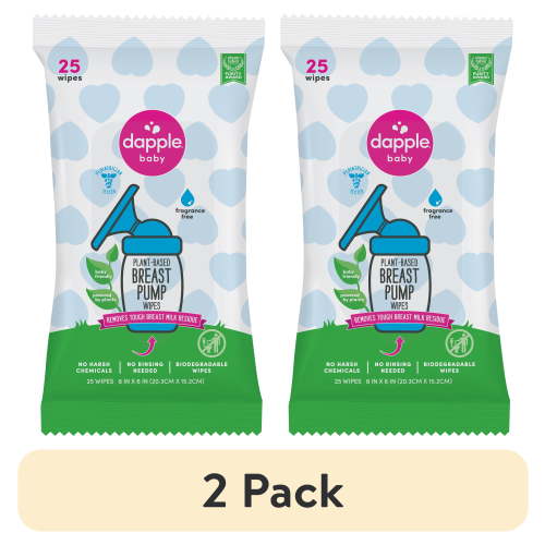 (2 pack) Dapple Baby Breast Pump Cleaning Wipes, Unscented, 1 Resealable Pack (25 Wipes)
