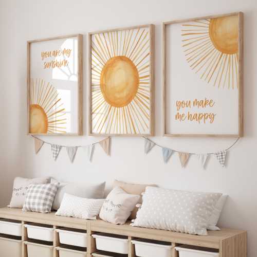 Sunshine Nursery Wall Art Sun Nursery Prints Boho Yellow Baby Room Wall Decor Boy Nursery Girl Posters You Are My Sunshine You Make Me Happy