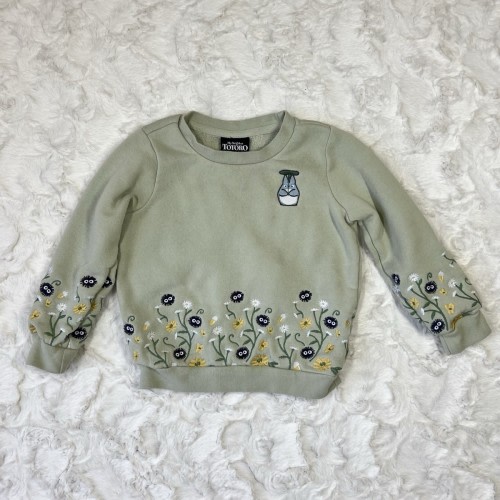 Studio Ghibli My Neighbor Totoro Sweater Girls 2T Green Forest Spirits Embroider