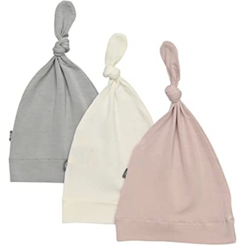 KYTE BABY Rayon Made from Bamboo Baby Beanie Hats - Super Soft Knotted Caps Available in Pattern and Solid Colors - 3 Pack
