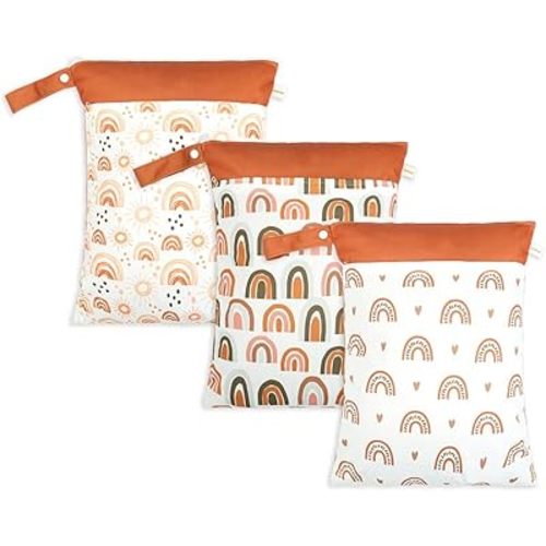 Wet Dry Bags for Baby Cloth Diapers - Waterproof Reusable Washable Travel Bags, Gym Bag, Pool, Daycare Soiled Baby Items Yoga Gym Bag for Swimsuits & Wet Clothes 3pcs/set(Heart&Rainbow