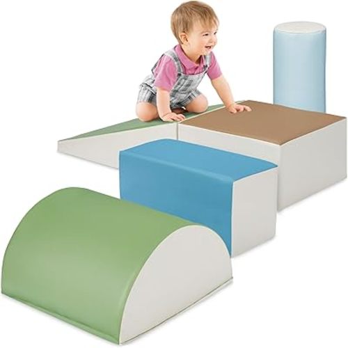 Best Choice Products 5-Piece Kids Climb & Crawl Soft Foam Block Activity Play Structures for Child Development, Color Coordination, Motor Skills - Earth Tone