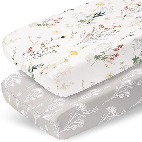 Pobibaby - 2 Pack Premium Changing Pad Cover - Ultra-Soft Jersey Knit, Stylish Floral Pattern, Safe and Snug for Baby (Wildflower)
