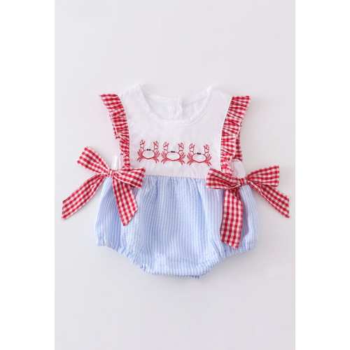 Baby Girls Crab Bubble Romper, Seersucker Red, White & Blue Romper, Embroidered Summer Romper, Pickles Picks Plus, Great Gift - Etsy