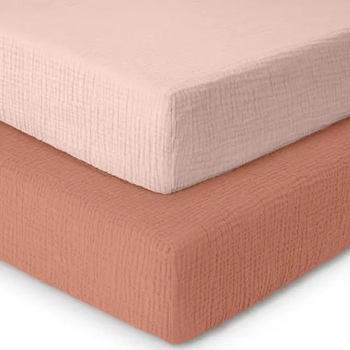 Pack and Play Sheets,Mini Muslin Crib Sheet,2 Pack,100% Cotton Crib Sheets,Soft,Breathable,Baby Crib Sheets,Girls,Boys,Pack n Play Sheets Fitted,24x38 Mini Crib Sheet | Rose