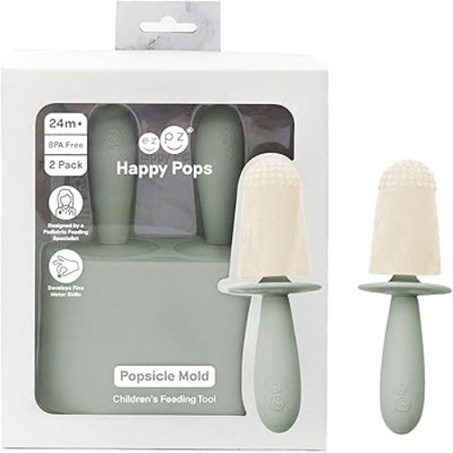ezpz Happy Pops (Sage) - Popsicle Mold Set with Wands for Toddlers + Preschoolers 24 Months + - Two Pack - Toddler Essentials