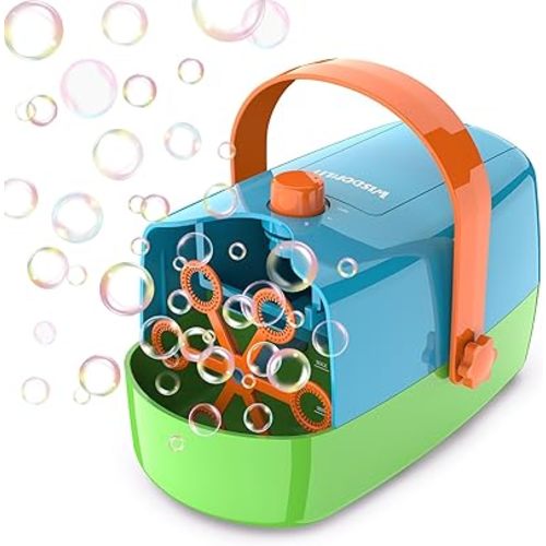 Bubble Machine, 3-in-1 Bubble Maker, Automatic Bubble Blower with 3 Bubble Wands, 8000+ Colorful Bubbles for Kids Toddlers, Operated by Plug-in or Batteries for Indoor Outdoor Birthday Party