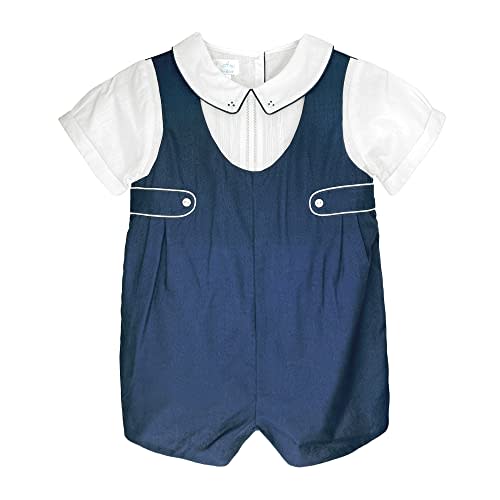 Petit Ami Baby Boys’ Shortall with Pintucks and Side Tabs
