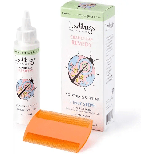 Ladibugs Cradle Cap Remedy Kit, 3oz | Includes Cradle Cap Serum & Fine-Toothed Comb | Effectively Removes Scales & Flakes | Soothes & Softens Scalp