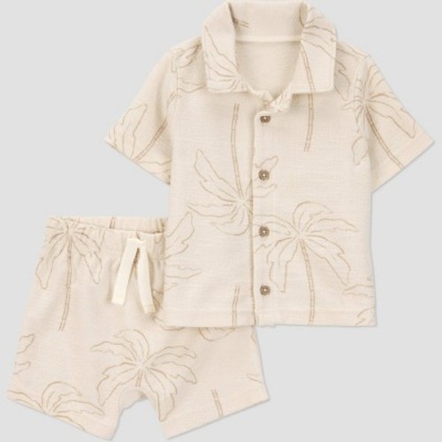 Carter's Just One You® Baby Boys' 2pc Button-Down Shirt & Shorts Set - Cream 3M: Botanical Tree Pattern, Elastic Waistband