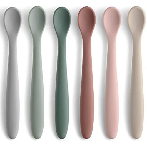 Simka Rose Silicone Baby Spoons First Stage Set - 4.5 Inch Self Feeding  Spoons for Babies and Toddlers - Food Safe BPA Free Silicone - Dishwasher  and Microwave Safe - Set of 6 (Multicolor) 