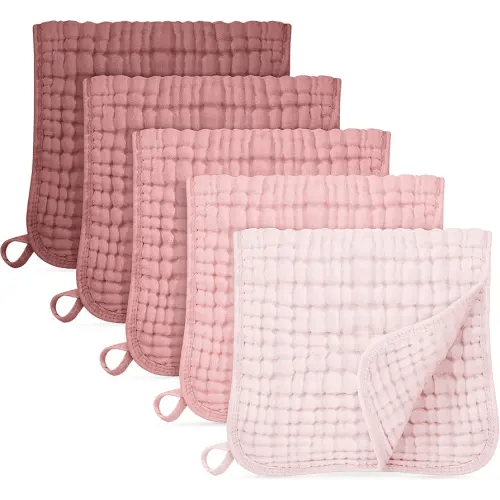 Muslin Burp Cloths for Baby 100% Cotton Burping Cloths for Boys Girls Large 20"X10" Extra Soft and Absorbent 5 Pack - Gradient Pink
