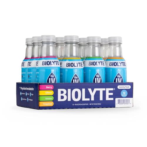BIOLYTE Electrolyte Drink - Doctor-Formulated Hydration Drink, HSA & FSA Electrolytes Water, Chemotherapy Must Haves for Women and Men, Rehydration IV Liquid in a Bottle - Variety, 16 Fl Oz (12 Pack)