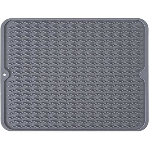 Silicone Dish Drying Mat, Non-Slip Easy Clean Sink Mat Large Heat-resistant Dish Drainer Mat for Kitchen Counter, Sink, Refrigerator or Drawer liner (18" x 16", GREY)