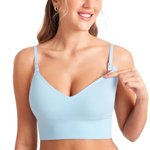 MOMANDA Ribbed Nursing Bras Women's Longline Sleep Breastfeeding Support Seamless Maternity Sports Bra V Neck Wireless