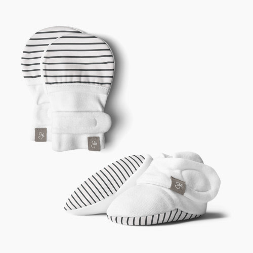 Goumi Kids Organic Cotton Mitts & Boots - Stripe Gray, 0-3 Months