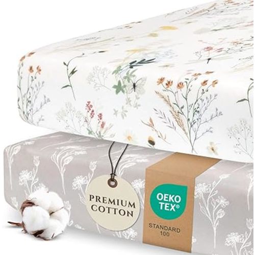 Pobibaby - 2 Pack PremiAum Fitted Baby Girl Crib Sheets for Standard Mattress - Ultra-Soft Jersey Knit, Safe and Snug, and Stylish Floral Crib Sheet (Wildflower)