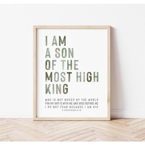I am a Son of the King print, bible verse wall art, boys bible verse print, Christian wall art, Christian nursery decor, nursery bible verse